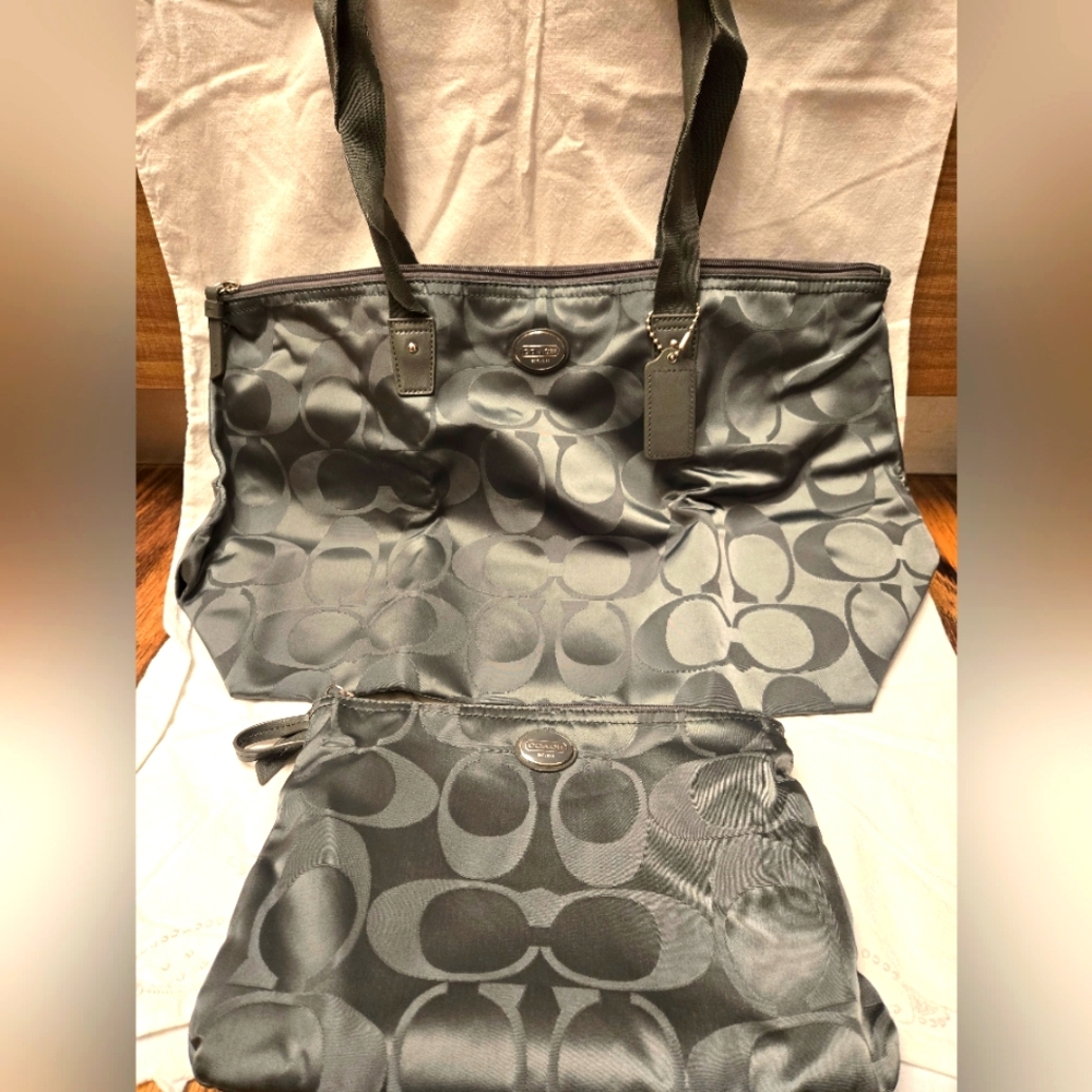 Coach Charcoal Women's Tote and Pouch Set